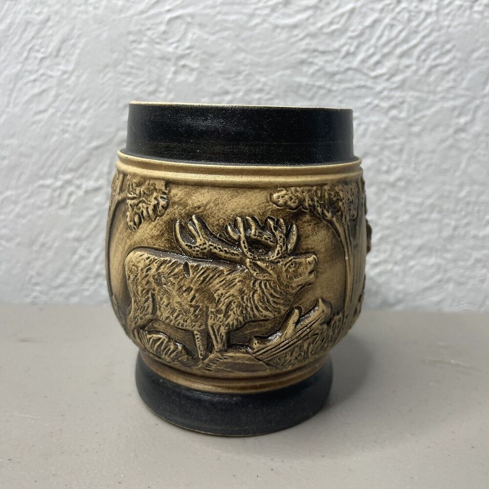 2 VTG‎ Beer or Coffee Stone Wear Mugs 4" Tall Rabbits Deer Black Trim Germany - Picture 10 of 12